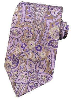 ROBERT TALBOTT Tie Men's 100% Silk Best of Class Luxury Floral Purple Fray EUC
